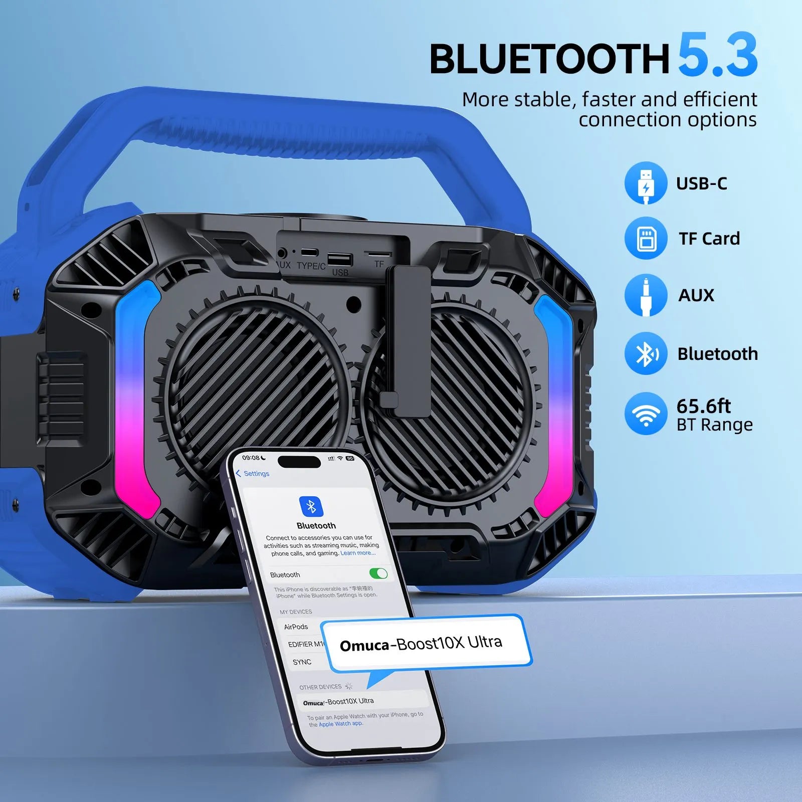 Omuca Portable Bluetooth 5.3 Waterproof Speaker - (Blue)