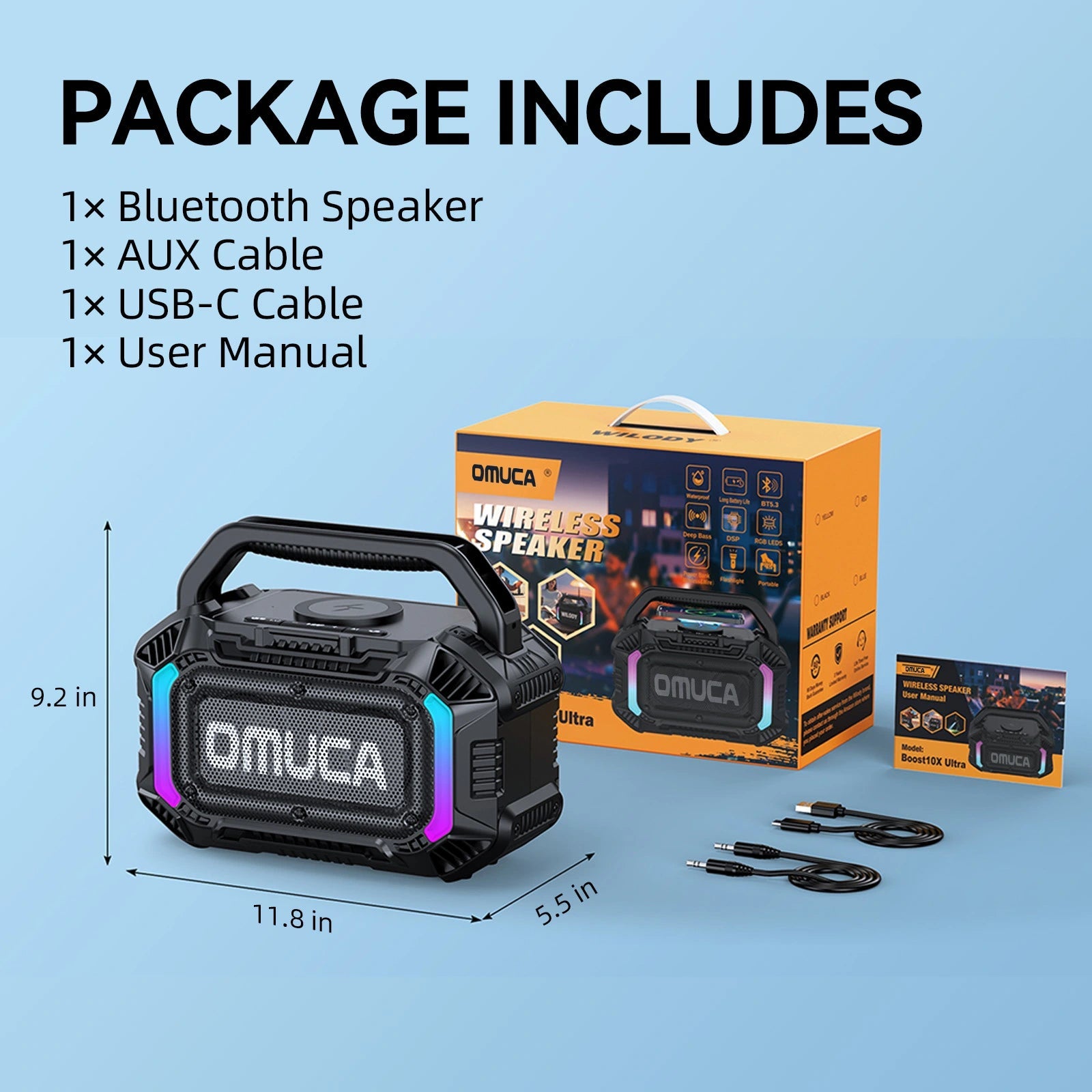 Omuca Portable Bluetooth 5.3 Waterproof Speaker - (Black)