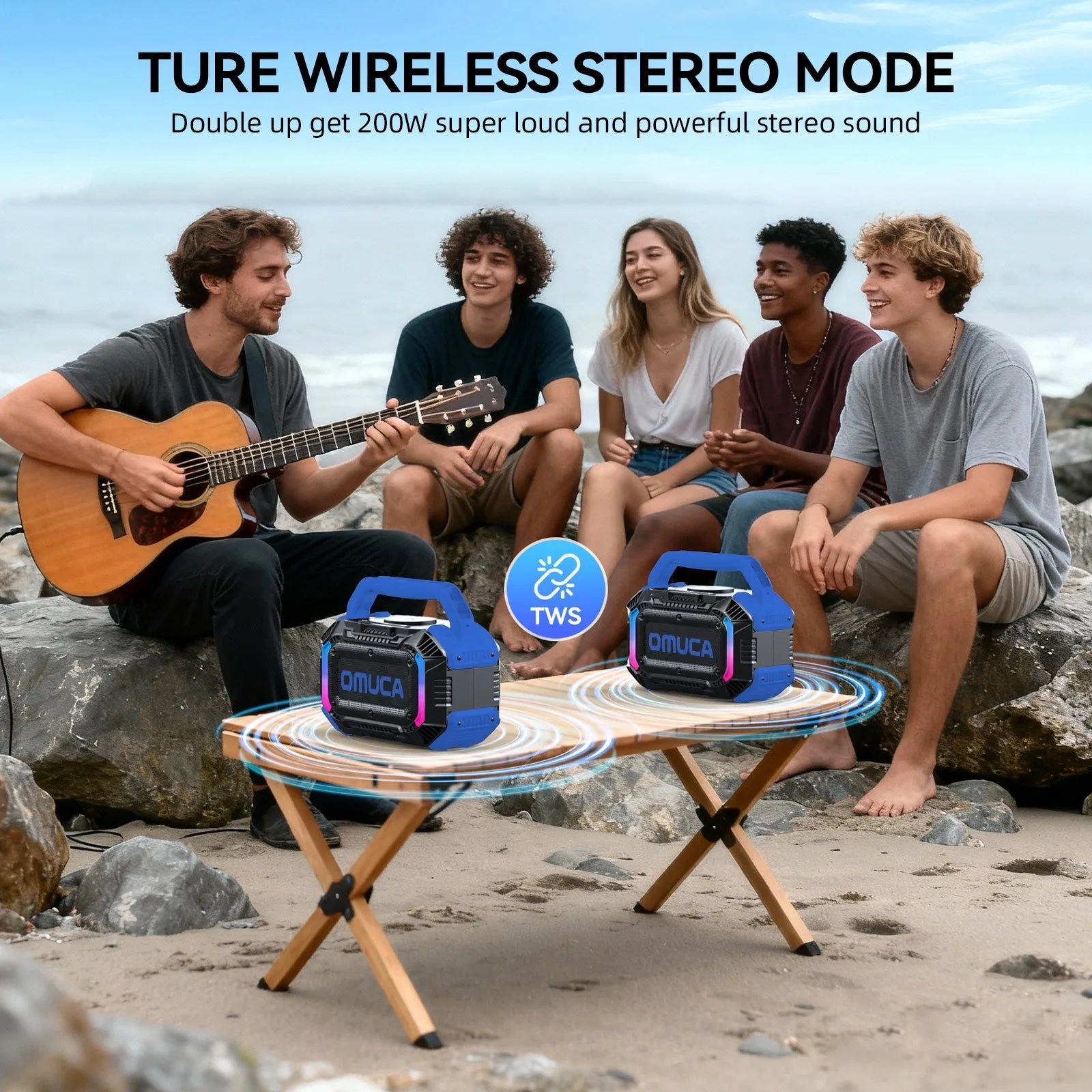 Omuca Portable Bluetooth 5.3 Waterproof Speaker - (Blue)