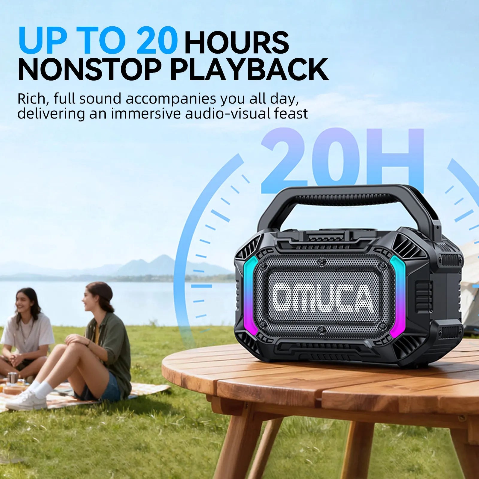 Omuca Portable Bluetooth 5.3 Waterproof Speaker - (Black)